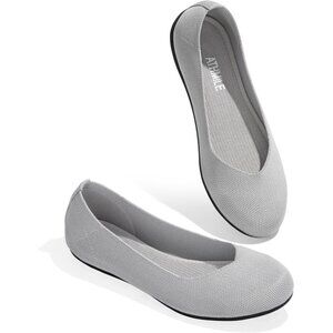 Women's Knit Ballet Gray Flats Round Toe Comfortable Dressy Casual Work Shoes